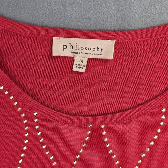 Philosophy Sweater Womens 1X Red Studded Pullover Cashmere Blend Boho Office Top - Picture 4 of 12